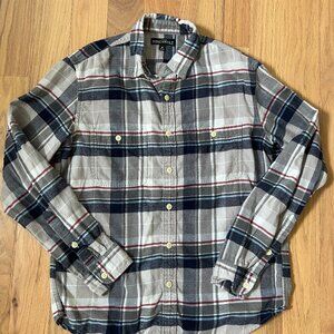 jcrew mercantile - men's grey and blue navy plaid flannel - 100% cotton - size M